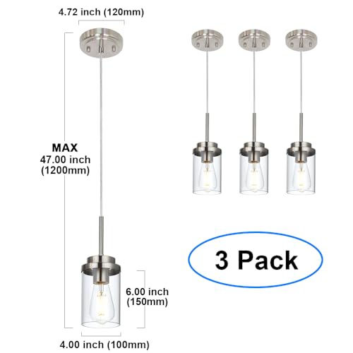 MELUCEE 3 Pack Hanging Pendant Lighting Fixtures Brushed Nickel - color: Brushed Nickel, size: 1 Light-3 Packs Round