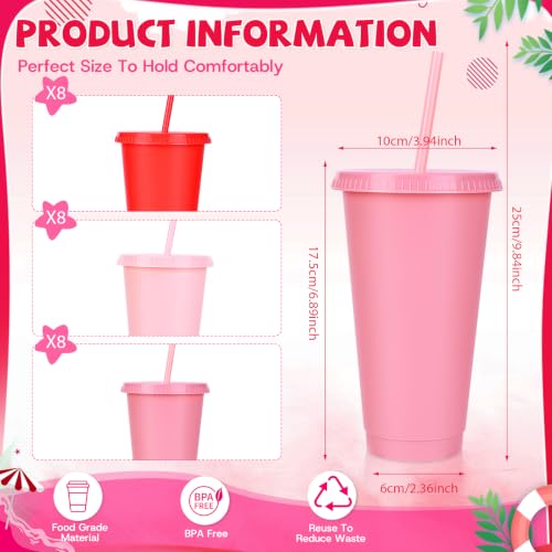 24 Pack Plastic Tumblers with Lids and Straws, Reusable Cups with Lids Plastic Colorful Cups for Parties Birthdays, Iced Coffee Cup Cold Drink Cups Bulk Tumbler (24 oz, Gradient Red and Pink Colors) - color: Gradient Red and Pink Colors