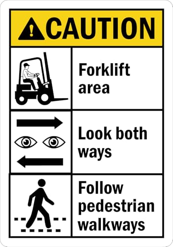 StickerJet OSHA Caution Sign Forklift Area, Look Both Ways, Follow Pedestrian Walkways Stickers – Self Adhesive Vinyl 5-Pack, Sign for Warehouse and Industrial Waterproof & UV Resistant (3.5" x 5") - color: Caution: Follow Pedestrian Walkways, size: 3.5"
