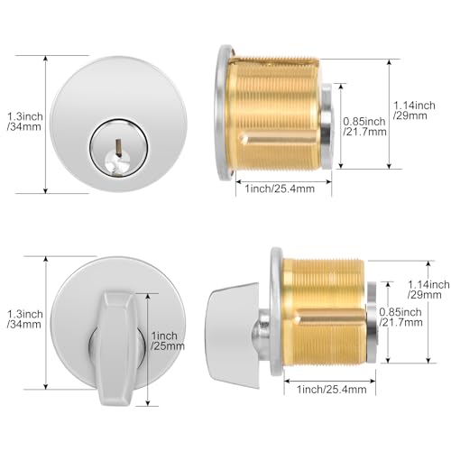 Commercial Mortise Lock Cylinder, Silver, with Thumbturn - color: Silver