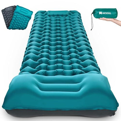 AKSOUL Camping Sleeping Pad with Pillow: Extra Thick 3.9 inch Ultralight Self Inflating Air Mat, Compact Lightweight Insulated Inflatable Sleep Mattress for Backpacking, Camp, Hiking, Tent - color: Classic Peacock Blue