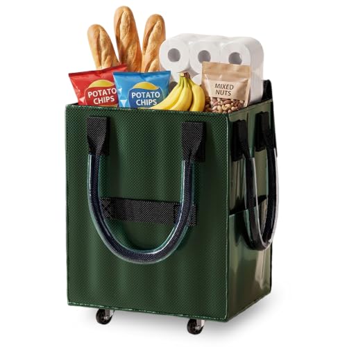 Reusable Grocery Bag on Wheel, Foldable Shopping Cart with Wheels, Can Carry up to 67 Pounds, Suitable for Groceries, Laundry, Camping and Moving. (Green -Medium) - color: Green -Medium