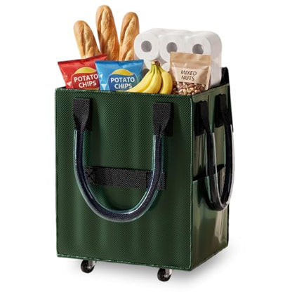 Reusable Grocery Bag on Wheel, Foldable Shopping Cart with Wheels, Can Carry up to 67 Pounds, Suitable for Groceries, Laundry, Camping and Moving. (Green -Medium) - color: Green -Medium