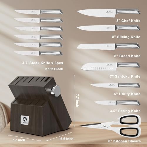 imarku G14 Japanese Kitchen Knife Set, Stainless Steel with Block, 14pc - color: Gray, size: 14 Pcs