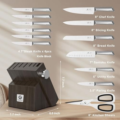 imarku G14 Japanese Kitchen Knife Set, Stainless Steel with Block, 14pc - color: Gray, size: 14 Pcs