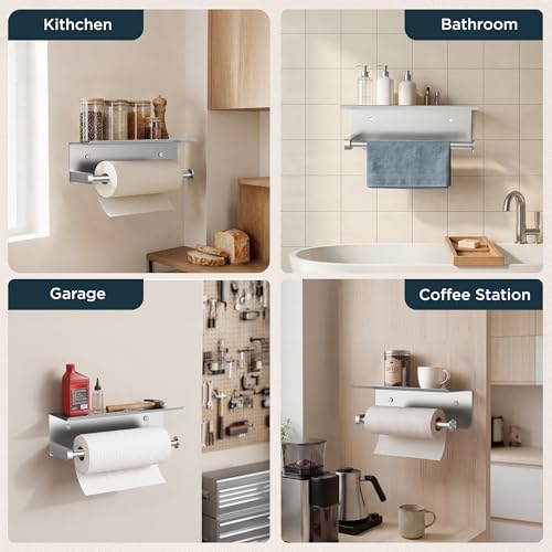 FORIOUS Wall Mount Paper Towel Holder with Shelf, Stainless Steel - color: Sliver