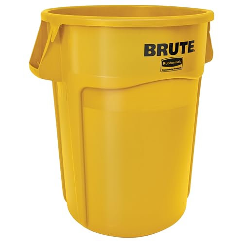 Rubbermaid Commercial Products BRUTE Heavy-Duty Round Vented Trash Can/Container without Lid 55-Gallon Yellow for Landscapers/Construction Sites/Restaurants/Back of House/Offices/Warehouses - color: Yellow, size: 55 Gallon