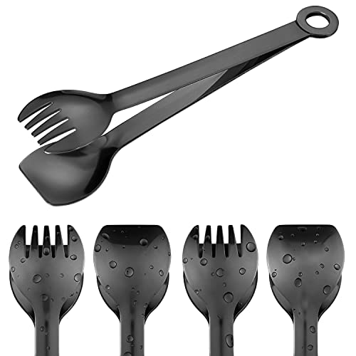 MSY BIGSUNNY Small Serving Tongs - 6 Inches Premium Stainless Steel Appetizer Tongs, Set of 4 (Black, 6") - color: Black, size: 6 inch