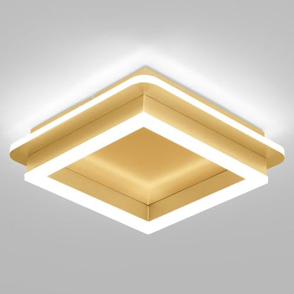CANEOE Square LED Hallway Ceiling Light, Gold Modern Led Ceiling Light Fxitures, 6000K Cold White Small Flush Mount Ceiling Lamp for Hallway Bedroom Kitchen Balcony Cloakroom - color: All Gold, size: 1 Pack