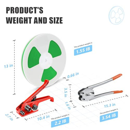 Heavy Duty Banding Strapping kit Contain 1/2" x 3200" Polyester (PET) Packaging Straps & 50 Metal Seals 20 Plastic Edge Protectors Tensioner with Cutter Sealer Tool Glove - size: PET-kit-mini