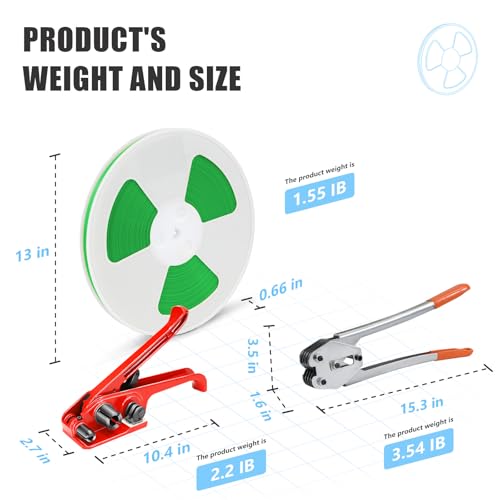 Heavy Duty Banding Strapping kit Contain 1/2" x 3200" Polyester (PET) Packaging Straps & 50 Metal Seals 20 Plastic Edge Protectors Tensioner with Cutter Sealer Tool Glove - size: PET-kit-mini