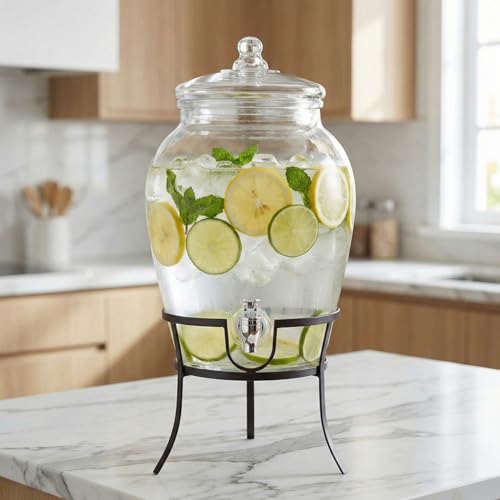 Style Setter Glass Beverage Drink Dispenser with Metal Rack Stand, 2.64 Gal - size: 2.64 Gallon