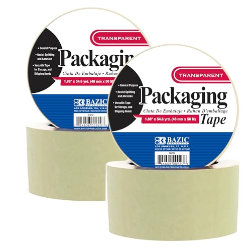 BAZIC PRODUCTS Heavy Duty Clear Packaging Tape, 1.88 in x 54.6 yd, 2-Pack - size: 2-Pack