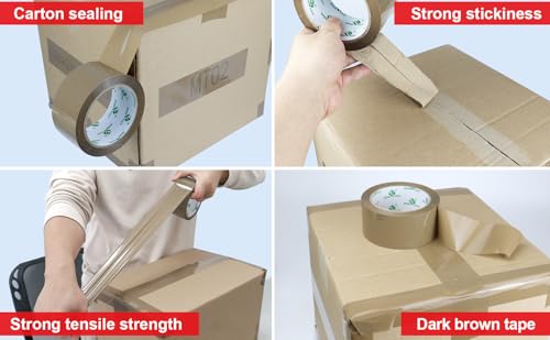 BOMEI PACK Brown Packing Tape with Dispenser, 2.4 Mil 1.88 Inch x 60 Yards, 3 Refills Rolls Packaging Tape for Moving, Shipping and Storage