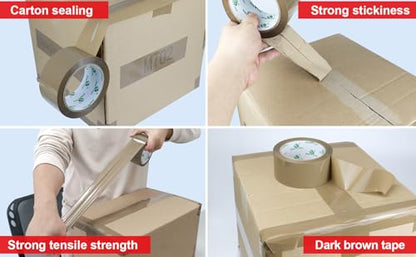 BOMEI PACK Brown Packing Tape with Dispenser, 2.4 Mil 1.88 Inch x 60 Yards, 3 Refills Rolls Packaging Tape for Moving, Shipping and Storage