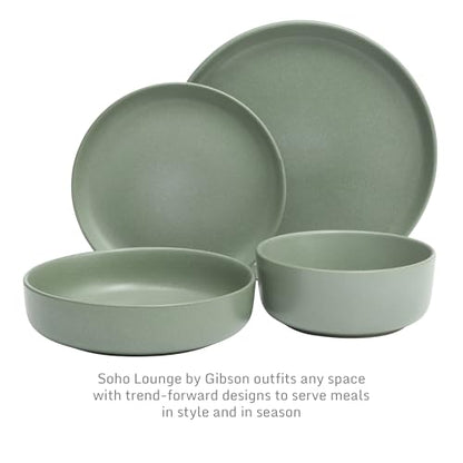 Gibson Elite Pasco 16 Piece (Service for 4) Plates and Bowls Double Bowl Reactive Glaze Dishes Stoneware Ceramic Dinnerware Set - Green - color: Green (Pasco)