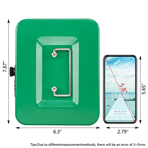 KYODOLED Cash Box with Combination Lock,Safe Metal Box for Money,Storage Lock Box with Money Tray,7.87"x 6.30"x 3.54" Green Medium - color: Green (Pack of 1), size: Medium