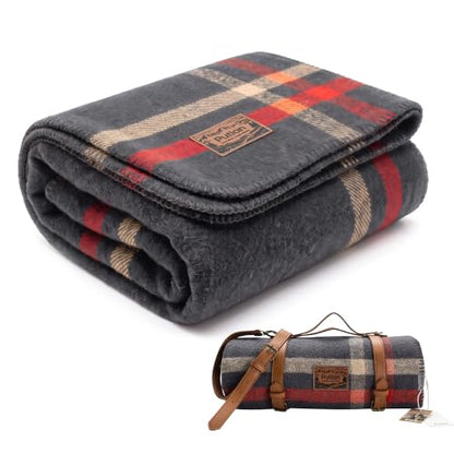 PuTian 100% Wool Blanket - Camping Outdoor Blanket, Plaid Dark Gray - color: Plaid Pattern Dark Gray, size: 63" × 87"