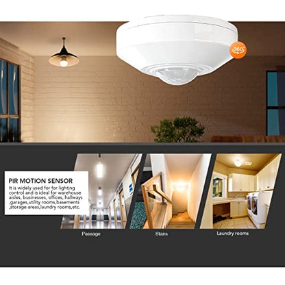 RAYZEEK Ceiling Mount 360 degree PIR Occupancy Motion Sensor,2200W,110-265V,8-12M High Sensitive HardWired Occupancy Sensor Detector, Commercial/Residential,Up to 1600 sq.ft(10A,Neutral Wire Required) - style: 10A,Neutral Wire Required