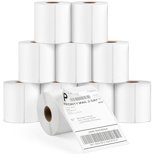 4" x 6" Direct Thermal Shipping Labels 2500 Thermal Label Stickers Commercial Grade 10 Rolls Perforated Shipping Label Compatible with Zebra, Rollo, Jadens, Nelko (10 Rolls - 2500 Labels) - style: 2500 Labels-10 Rolls