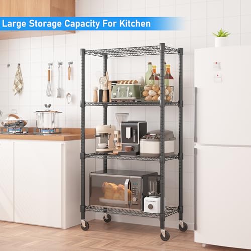 Homdox Heavy Duty Storage Shelves, 4 Tier Wire Shelving Unit with Wheels, Commercial Adjustable Metal Shelves for Storage, Garage Rack Pantry Shelves Kitchen Shelving, 14"x30"x72", Black - color: Black, size: 14"Dx 30"Wx 72"H, 4 Tier