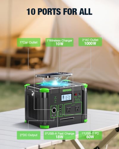 GRECELL Portable Power Station 999Wh 1000W - color: Black