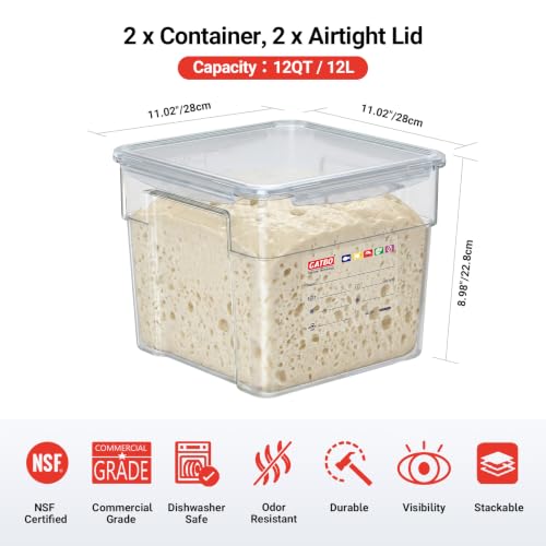 2 Pack 12 QT Polycarbonate Food Storage Containers with Airtight Lids, Stackable Commercial Ingredient Containers, Clear Food Prep Containers for Flour, Sugar, Rice, Grains and Bulk Dry Goods - size: 2 X 12.0(QT)