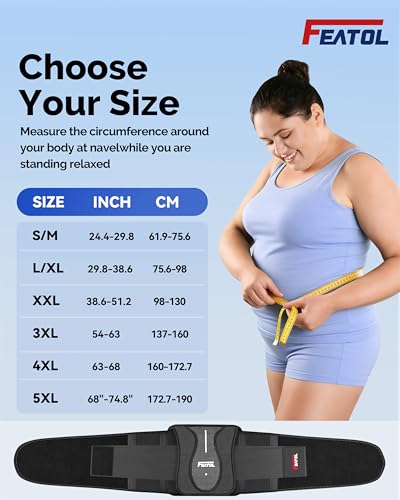 FEATOL Back Brace for Lower Back Pain Wide Coverage 360° Strong Lumbar Support with Removable Pad, Adjustable Waist Support Belt for Men Women, Size 3XL 54''-63'' - size: XXX-Large