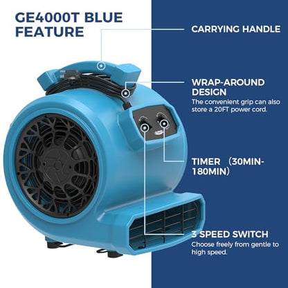 ALORAIR Air Mover 3 Speed Floor Drying Fan 5 Angle Blower Fan - GE4000T - size: Large