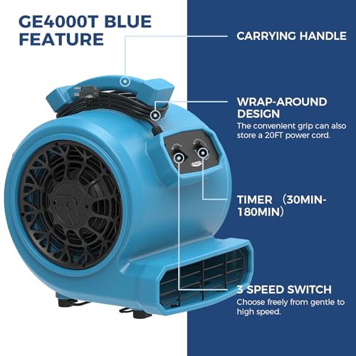 ALORAIR Air Mover 3 Speed Floor Drying Fan 5 Angle Blower Fan - GE4000T - size: Large