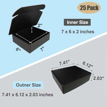 7x6x2 Shipping Boxes, Small Cardboard Box Black Flat Corrugated Mailer for Small Business Mailing Packaging Gift Box, 25 Pack - size: 7"x6"x2", style: 25 Pack - Black