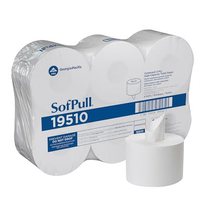 Georgia Pacific SofPull 19510 Centerpull 2-Ply High Capacity Toilet Paper, 1000 Sheets Per Roll, 6 Rolls Per Case, White