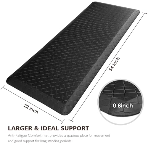 HappyTrends Kitchen Floor Mat - 4/5 Inch Thick Anti-Fatigue Kitchen Rug - color: Black, size: 54"L x 22"W x 0.8"Th