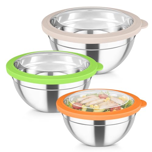 TeamFar Mixing Bowls, 4.5/3/1.5 QT Stainless Steel Nesting Salad Bowls - color: Multicolor
