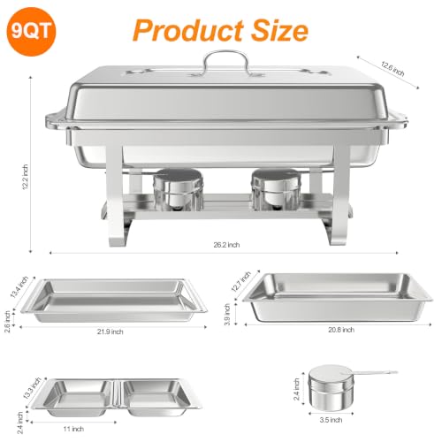 2 Pack 9QT Rectangle Stainless Steel Chafing Dish Buffet Set - color: Silver