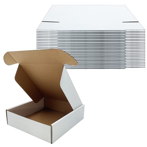 7 x7 x2 Inch Shipping Boxes Set of 25,White Corrugated Cardboard Mailers - size: 7x7x2 inches