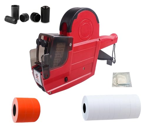 Price Gun,2-Line 20-Digit Pricing Gun w/ 7800 Orange+White Labels 3 Ink Rolls Kit for Retail,Label Date Gun Labeler,Garage Yard Food Clothes Sale Pricemarker Business Tag Stickers Maker - color: 2-line Plus/ Red