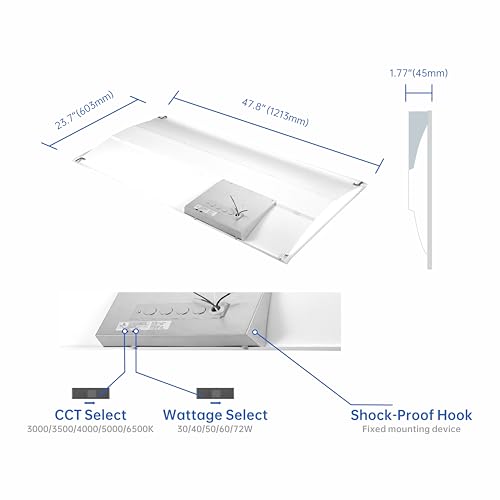 2x4 FT Center Basket LED Troffer Panel Light, 30/40/50/60/72W, 5 Color Options 3000K | 3500K|4000K | 5000K|6500K, Dimmable Drop Ceiling Lights, 9000 Lumens, Damp Rated, 120-277V, Premium (4 Pack)