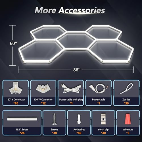 Bevenus Hexagon Garage Light, 168W 6500K Super Bright Honeycomb LED Ceiling Light, DIY Hex Lights for Warehouse Workshop Gym Barbershop Car Detailing Auto Beauty (5 Grids) - size: 5 Grids