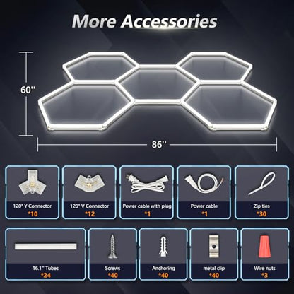 Bevenus Hexagon Garage Light, 168W 6500K Super Bright Honeycomb LED Ceiling Light, DIY Hex Lights for Warehouse Workshop Gym Barbershop Car Detailing Auto Beauty (5 Grids) - size: 5 Grids