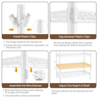 Golpart Heavy Duty Clothing Rack with Adjustable Shelves Clothes Wardrobe - color: White, size: 15"DX(70-88)"WX74.5"H
