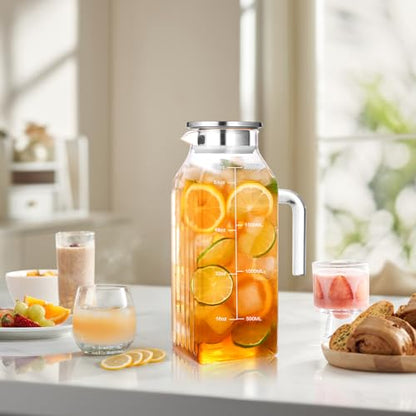 Aofmee 68oz Glass Pitcher with Lid and Handle for Fridge, Clear Square - color: Clear Square