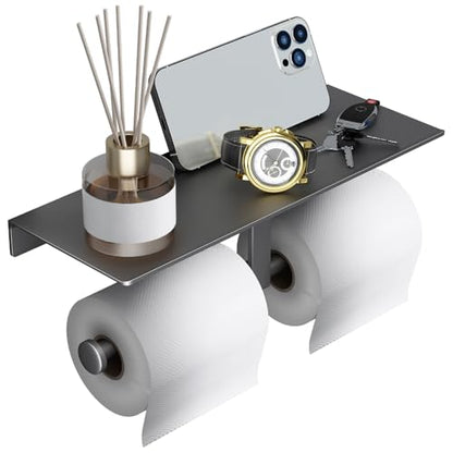 Danpoo Grey Toilet Paper Holder with Shelf, Double Roll Commercial Toilet Paper Dispenser - color: Grey