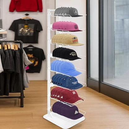 Hat Display 8 Tier, Hat Rack Stand Up to 64 Caps, Metal Hat Stands for Multiple Hats, Commercial Retail Hats Display, White - color: White
