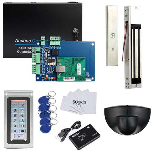 Backup Battery Supported Access Control Solution for 1-Door Security locking system Overhead Rex Exit Sensor Metal Combo Reader/PIN Entry 600LBS Magnetic Lock Phone APP Remote Open Lock - style: Metal Keypad Motion Exit 1 Door
