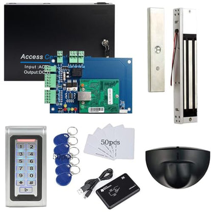 Backup Battery Supported Access Control Solution for 1-Door Security locking system Overhead Rex Exit Sensor Metal Combo Reader/PIN Entry 600LBS Magnetic Lock Phone APP Remote Open Lock - style: Metal Keypad Motion Exit 1 Door