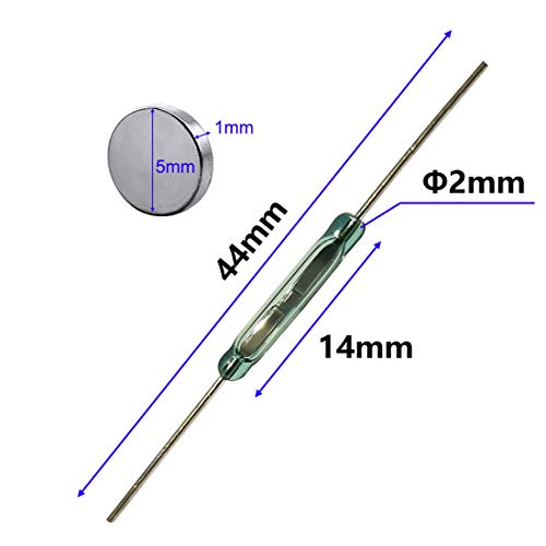 Gebildet 20pcs Glass Reed Switch Reed Contact Normally Open (N/O) Magnetic Induction Switch (2mm×14mm) with 20pcs Multi-Use Magnetic Sheet - color: Transparent-E383
