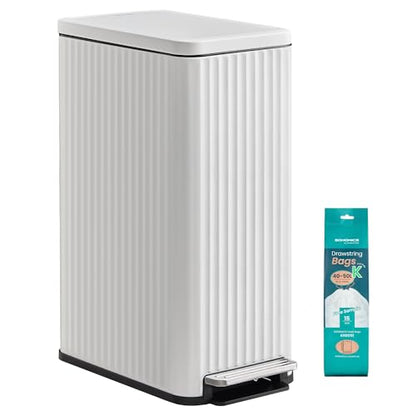 SONGMICS Trash Can, 13 Gallon (50 L) Slim, Stainless Steel, with Lid, Pedal - color: Cloud White, size: 13 Gallon (Slim)