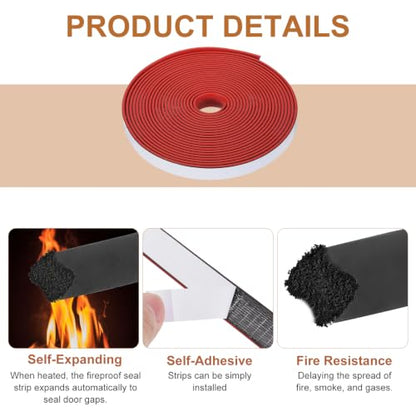 Smoke Fire Seal Strip 19.7 Feet 15mm/0.59" Wx2mm/0.08" T Red - color: Red, size: 19.7 FT x 15mm / 0.59" W x 2mm / 0.08" T