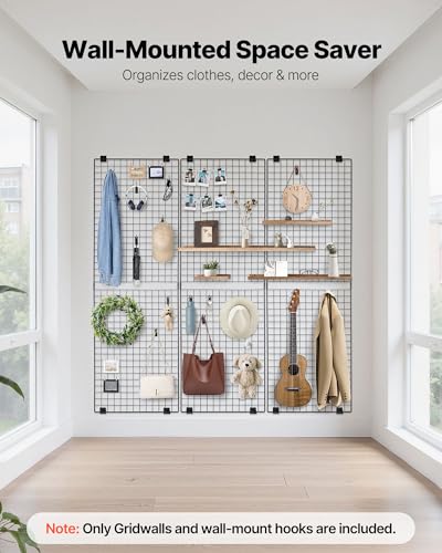 VEVOR 3 Packs Grid Wall Panels, 2 x 6 ft Wire Grid Panels Display Rack, Wall-Mounted Art Display Shelf, Black Carbon Steel Wall Hanging Gridwall for Craft Show, Decoration, Storage, Notice Board - size: 24.02 x 0.43 x 71.97 in